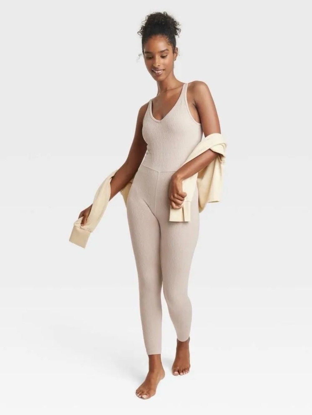 Women's Textured Seamless Bodysuit - JoyLab Cream